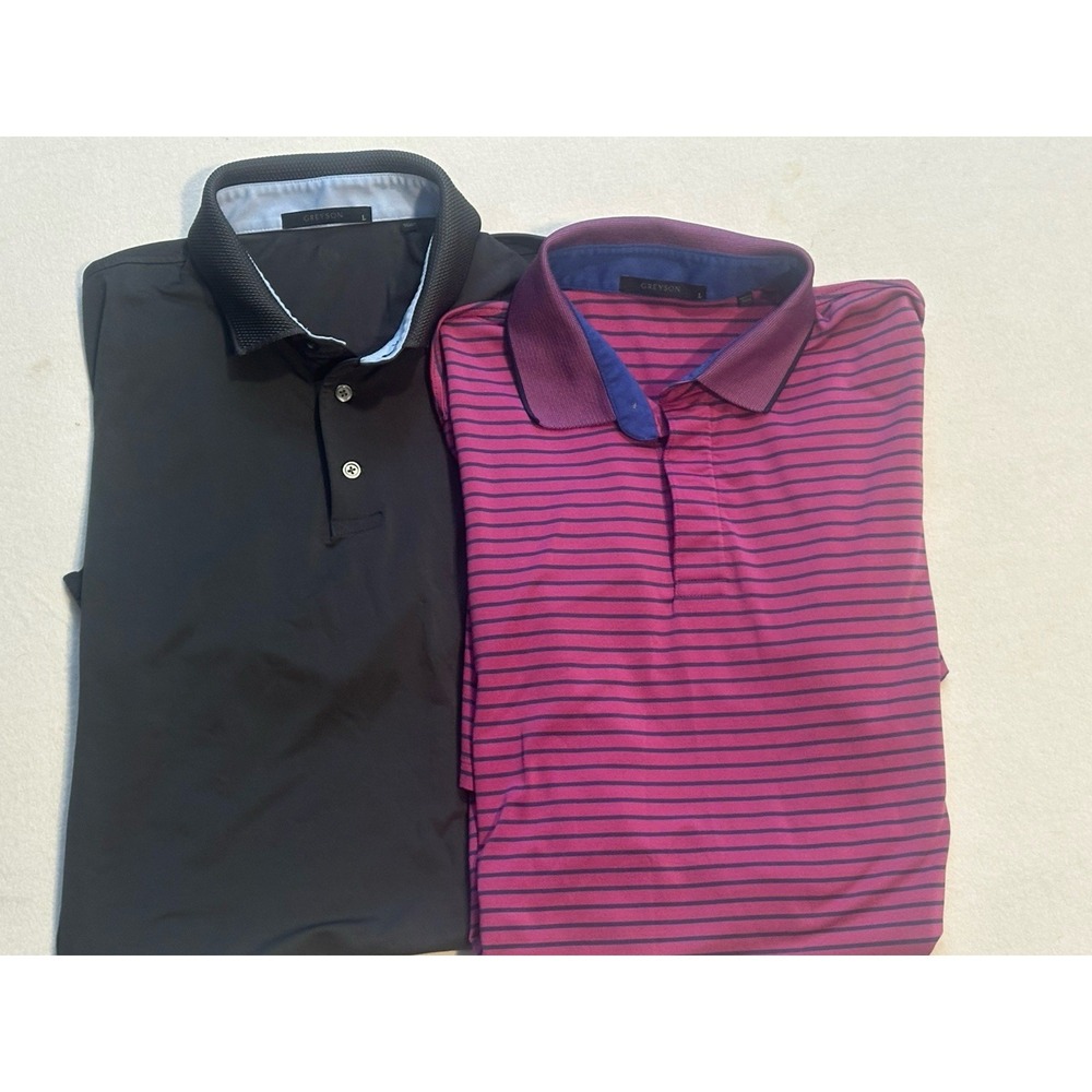 Greyson Polo Shirt Lot of 2 Green Pink Mens L Stretch Performance Golf Golfing